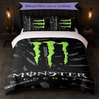 Monster Energy spausdintas 3 dalių patalynės komplektas: 1 antklodės užvalkalas ir 2 pagalvių užvalkalai. Minkšta patalynė namų miegamajam. 140cm*210cm
