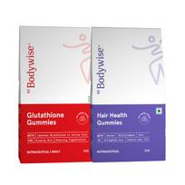 Be Bodywise Biotin Hair Gummies & Glutathione Gummies Combo | For Glowing Skin & Stronger Hair | With Zinc, Multivitamins & Chicory Root | Natur