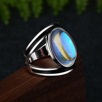 Buyee 925 Sterling Silver Big Ring Finger Light Oval Synthetic Moonstone Ring for Women Fashion Rock Punk Fine Jewelry Circle 12 black