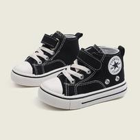 Children's high-top canvas shoes, unisex, with Velcro closures, breathable, soft soles, suitable for toddlers learning to walk, versatile casual Inner Length19cm32Code black