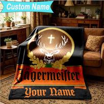 1PC Custom Name Blanket Jager-meister Spirit Drink Flannel blankets Patterns Throw Blanket All-Season Soft Gift for Couch, Bed, Camping, Birthday gift 150cmx180cm
