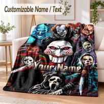 Terrifier Art the Clown Custom Name Flannel Throw Blanket Soft Warm for Sofa Bed Indoor Home Use 80cmx120cm