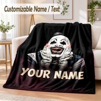 Terrifier Art the Clown Custom Name Flannel Throw Blanket Soft Warm for Sofa Bed Indoor Home Use 150cmx180cm