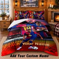 Lamine Yamal Pattern Bedding 3Pcs Set Custom Name, Bed Sheet And Pillowcases For Home Bedroom 135cmx200cm