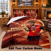 Lamine Yamal Pattern Bedding 3Pcs Set Custom Name, Bed Sheet And Pillowcases For Home Bedroom 180cmx210cm