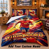 Lamine Yamal Pattern Bedding 3Pcs Set Custom Name, Bed Sheet And Pillowcases For Home Bedroom 140cmx210cm
