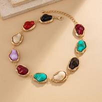 Vintage Colorful Irregular Geometric Resin Choker Necklace for Women Exaggerated Fashion Jewelry Neck Accessory necklace beige