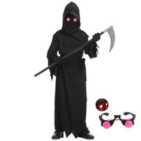 Helovino Cosplay Kostiumas Grim Reaper Baisus Skeleto Kostiumas Vaikams Švytinčios Raudonos Akys Grim Reaper Vaiduoklio Apsiaustas Siųsti Dalgio Rekvizitus L(140-150CM) black