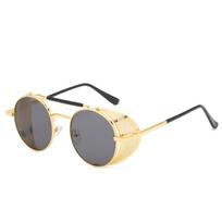 Steampunk Side Wind Proof Mesh Flip Round Metal Sunglasses gray