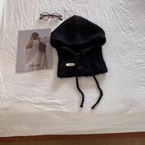 Plush balaclava hat, women's winter wool warm and cold ear protection knitted hat, scarf integrated headgear juoda