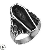 Halloween Skull Zombie Coffin Epoxy Stainless Steel Dark Gothic Ring Us size 11 gray