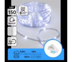 Aigostar - LED lauko kalėdinė girlianda 150xLED/8 funkcijų 3xAA 15,3m IP44 šaltai balta