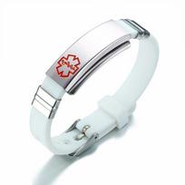 Medicininis įspėjimo ID apyrankė vyrams, moterims, personalizuota, diabetui, ICE, silikoninė, riešo tipo 2, su individualiu graviravimu No Need Engraved white