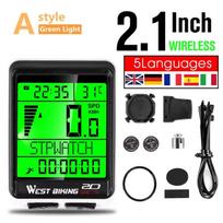 WEST BIKING Belaidis dviračio kompiuteris MTB Plento dviračio odometras Daugiafunkcis dviračių chronometras Spidometras Atsparus lietui dviračio kompiuteris Wireless 5 Language green