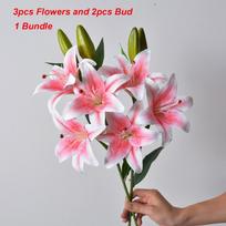 with 3pcs Flowers and 2pcs Bud Artificial Lily Flower 67cm 6 Colors Simulation Flowers Lily Fake Flowers Home Decoration rožinė