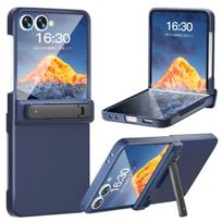 For Samsung Galaxy Z Flip 7 Case with Built-in Screen Protector, Kickstand, Hinge Protection, Hard PC Slim Shockproof Cover For Galaxy Z Flip 7 tamsiai mėlyna spalva
