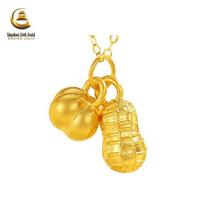 999 Gold Good Luck Pendant Necklace & 3D Persimmon Peanut Bracelet - Pure Gold DIY Accessories yellow