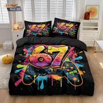 3Pcs 67 Graffiti Style 67 Element Game Controller Printed Quilt Cover Set Multi Size Bedding Decoration Soft Machine Washable 180x210cm-AU-Double&set white