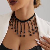 Gothic Water Drop Tassel Necklace Black Crystal Pendant Adjustable Chain Choker Jewelry for Women and Gothic Fashion One Size juoda