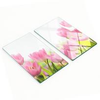 Glass Kitchen Serving Boards With Pink Tulip Graphics 2X30X52 Cm