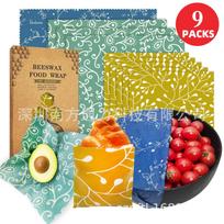 9 dalių bičių vaško maisto įvyniojimo rinkinys - Maistui tinkami daugkartiniai vaško audiniai Model 9901 blue