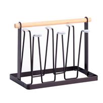 Cup Drying Rack 6 Hooks Wooden Handle Electroplating Iron Art Space Saving 13x23.5x18.5cm Mug Organizers for Home Office Bronze gray