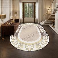 Modern Gold Luxury Style Oval Living Room Carpet Easy Clean Short Velvet Large Floor Mats Decoration Bedroom Non-slip Fluffy Rug 1.9x2.9ft(60x90cm) gray