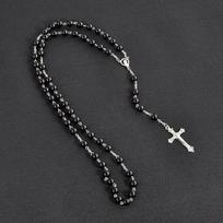 Gothic Y2K Baroque Cross Pendant Choker Black Velvet Rosary Beads Layered Necklacefor Women Aesthetic Jewelry Cosplay Party Gift A black