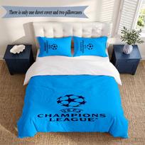 UEFA Champions 3‑Piece Bedding Set Soft Microfiber Duvet Cover Pillowcases Comfortable Bed Linen for Bedroom Decoration 140cmx200cm blue