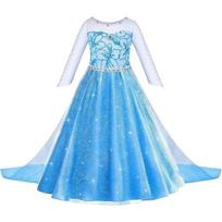 Šviečianti Frozen Elsa princesės suknelė, ilgomis rankovėmis, mergaitėms, blizganti suknelė-rutulys su LED žiburiais, šviečianti tiulio suknelė vaikų vakarėliui 150cm mėlyna