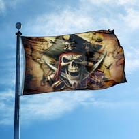 Jolly Roger Flag | Made of High-Quality 110D Polyester, Featuring Double Stitching And Brass Grommets | Design with Crossed Swords And an Old Map, Sui 60x90cm brown