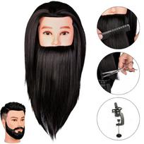 Men' Training Head with Beard Mark 50cm, Thermal Hair + Handle, Hairdressing Combing, Exercise Head
