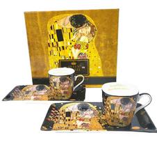 Klimt The Kiss Espresso Cups Set of 2 with Saucers in a Box
