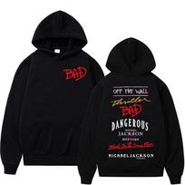 King of Pop Michael Jackson Bad Era Print Sweatshirt Men Women Fashion Classic Oversized Hoodies High Quality Casual Cozy Hooded XL black