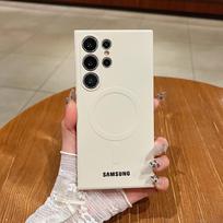 Prabangus skystas silikonas Magsafe magnetiniam dėklui Samsung Galaxy S26 S25 S24 S23 S22 Ultra Plus S21 FE Minkštas TPU smūgiams atsparus dangtelis balta