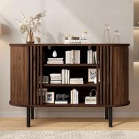 120x40x80cm Sideboard,Storage Cabinet ,Walnut Wood Colour Open Fence Construction for Living and Dining Room,Adjustable Metal Legs,MDF Material 120 x 40 x 80 cm