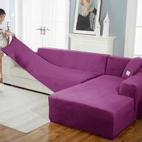 Aksominis sofos užvalkalas Prabangus L formos sofos užvalkalas Paprastos spalvos kampiniai sofos užvalkalai fotelis nuo dulkių elastingas užvalkalas Tinka gyvūnams 3seater 185-230cm violetinė