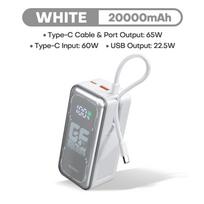 QOOVI 20000mAh Power Bank PD 65W Greitas įkrovimas Integruotas laidas Išorinė didelė baterija Nešiojamas įkroviklis iPhone Samsung Xiaomi balta