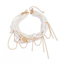Irregular Imitation Pearl Necklace Retro Style Mulitilayered Choker Tassel Wedding Accessories white