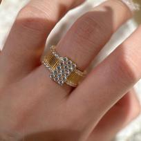 Light Luxury Retro Classical Diamond Inlay Square Rings For Women Unique Design Exquisite Ring Wedding Banquet Jewelry Gift resizable brown