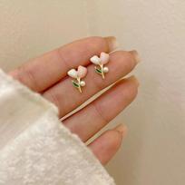 Small Fresh And Sweet Tulip Flower Stud Earrings Femininity Niche Versatile Girly Earrings Earrings brown