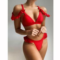 Micro Bikini Sexy Bikini Set Strong Moteriški maudymosi kostiumėliai su raukiniais maudymosi kostiumėliai Moterims Maudymosi kostiumėlis Raudoni Biquini plaukimo kostiumai S raudona