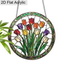 Acrylic Colorful Tulip Bouquet Suncatcher Stained Glass Effect Window Hanging Ornament Flower Lover Gifts 20cm/7.87Inch black