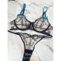 Fashion lace embroidered erotic underwear pure desire sexy transparent belt steel ring gathering side collection bra two-piece set in stock XL black