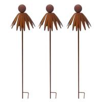 Kaimiškas metalinis ežiuolės sodo kuolas Rūdyto geležies kiemo meno kūrinys Lauko didelė laukinių gėlių dekoracija 3pcs brown