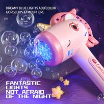 Automatic Unicorn Bubble Blower With Led Lights - Kids Outdoor Party Machine, Battery Powered Toy For Age 3+ blue