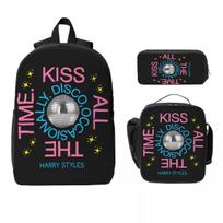 Harrys Styles Kiss All The Time Disco Occasionally Backpack Set for Children Pen Bags Bookbag Sets with Lunch Box gray