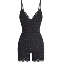 Skims FW24 Fits Everybody Lace Triangle Onesie Floral Print Patchwork Lace Soft V-Neck Bodysuit Women bodysuit OS-ONS-6690W-ORP M black