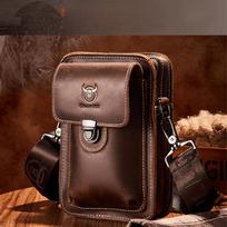Men's Casual Mobile Phone Fanny Pack Multi-function Shoulder Messenger Mobile Phone Bag brown įvairiaspalvis