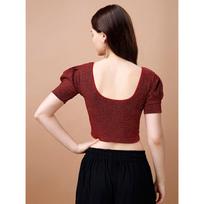 Pujia Mills Women' Readymade Shining Lycra Stretchable Round Neck Half Puff Sleeve Blouses Lycra Stretchable L raudona